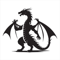 Majestic Dragon Silhouette - Minimalist Black Vecto 