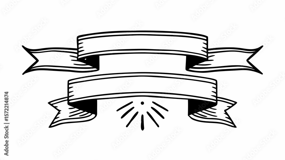 Aufkleber two outlined banners stacked above a burst symbol in a black and white graphic design element image 