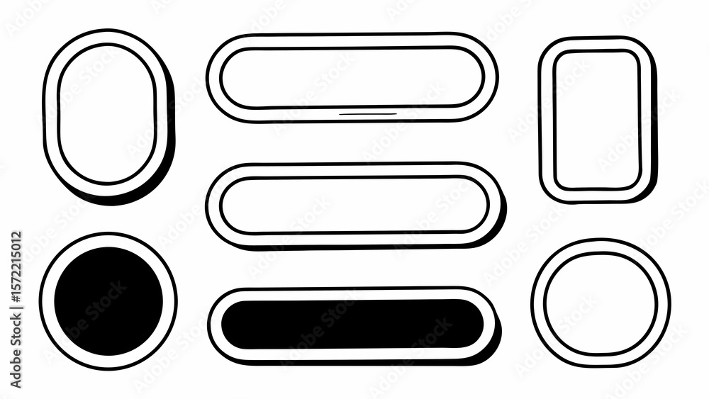 Poster a collection of outlined shapes including circles rectangles and rounded rectangles in black and whi