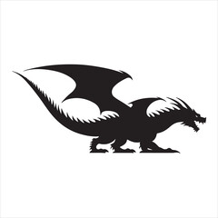 Majestic Dragon Silhouette - Minimalist Black Vecto 