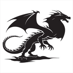 Majestic Dragon Silhouette - Minimalist Black Vecto 
