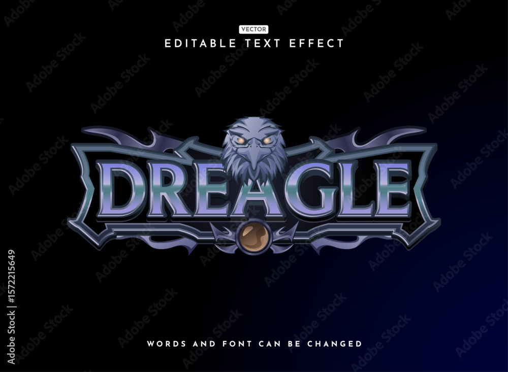 Poster fantasy medieval dreagle rpg game logo with eagle head and mythic frame border text effect