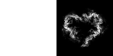 Heart-shaped flame effect with left transparent and right black background
