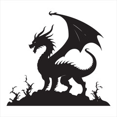 Majestic Dragon Silhouette - Minimalist Black Vecto 