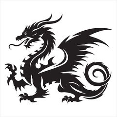 Majestic Dragon Silhouette - Minimalist Black Vecto 
