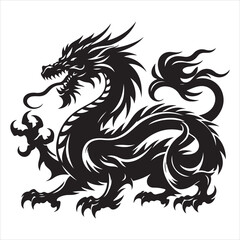 Majestic Dragon Silhouette - Minimalist Black Vecto 
