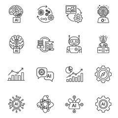 Flat Design Icons Set Representing Machine Learning and Neural Networks