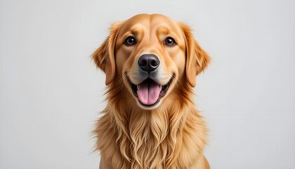 Friendly golden retriever dog portrait with happy expression on light background  ideal for pet lovers, animal themes, dog care, and veterinary promotional visuals
