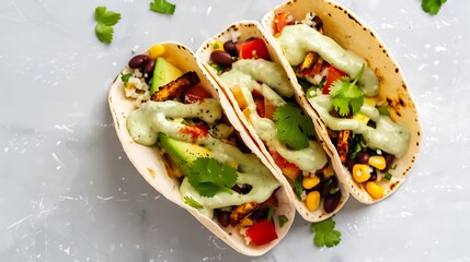 Fresh Avocado and Bean Tacos with Creamy Cilantro Sauce