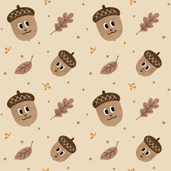 Whispers of the Acorn Forest Pattern - Beige