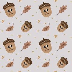 Whispers of the Acorn Forest Pattern - Warm Gray