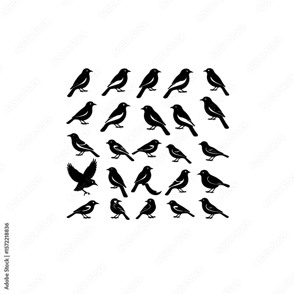 Aufkleber a collection of twenty four bird silhouettes arranged in a grid pattern