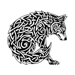 Fototapeta premium Intricate Celtic Wolf Design for Tattoos and Art