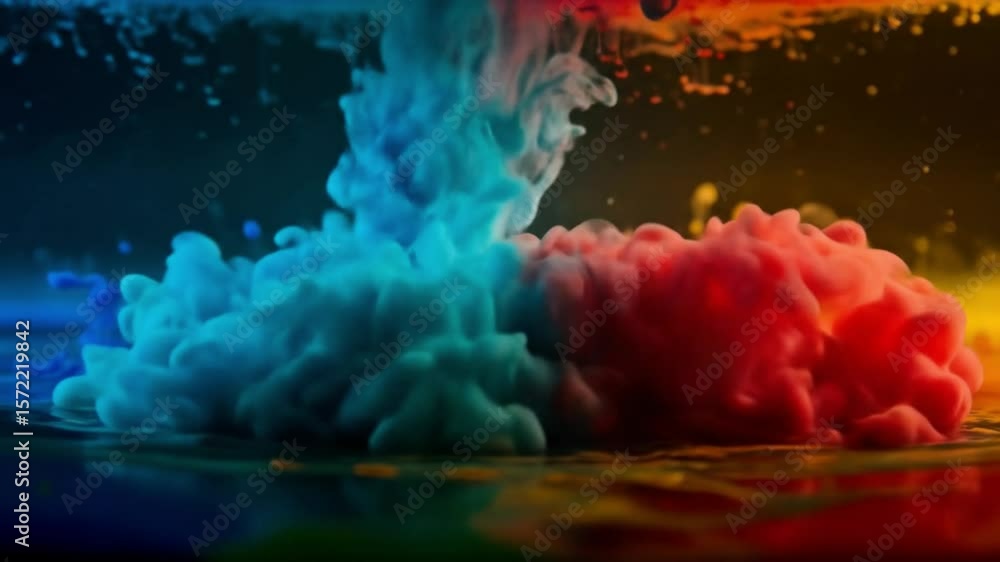 Poster colorful ink plumes dissolving in water creating vibrant abstract patterns and textures in motion ar