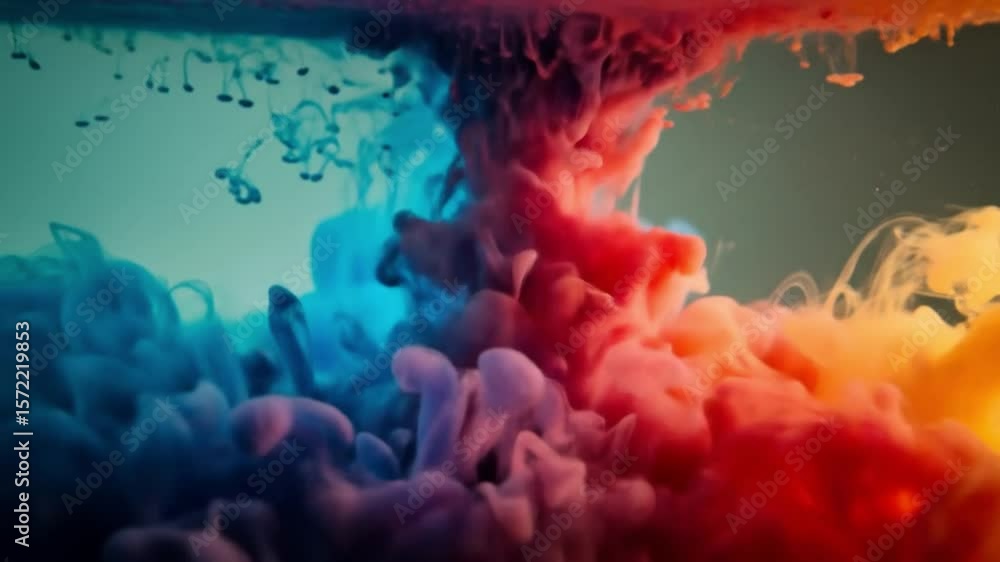 Aufkleber colorful ink swirling and mixing in water creating abstract patterns and textures in a mesmerizing d
