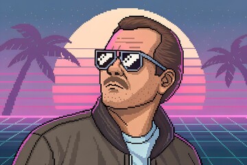 Pixel Meme Icon – “Deal With It” Sunglasses on Male Face – Retro 8-Bit Style – Transparent PNG