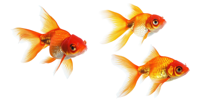 Three orange and white goldfish