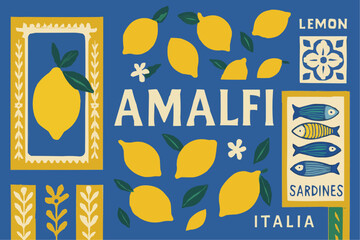 A vintage vector illustration set of restaurant menu design elements, including food icons and retro labels, ideal for a summer or holiday business sale banner