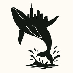 Black and white marine animal silhouettes: shark, penguin, fish, and dolphin vector illustrations, perfect for a striking ocean design or wild aquatic tattoo