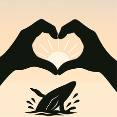 Hands cradle a heart silhouette against the sun, a romantic symbol of love and care