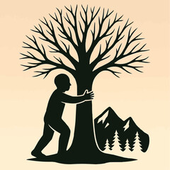 A vector silhouette illustration of a family enjoying nature in a park at sunset