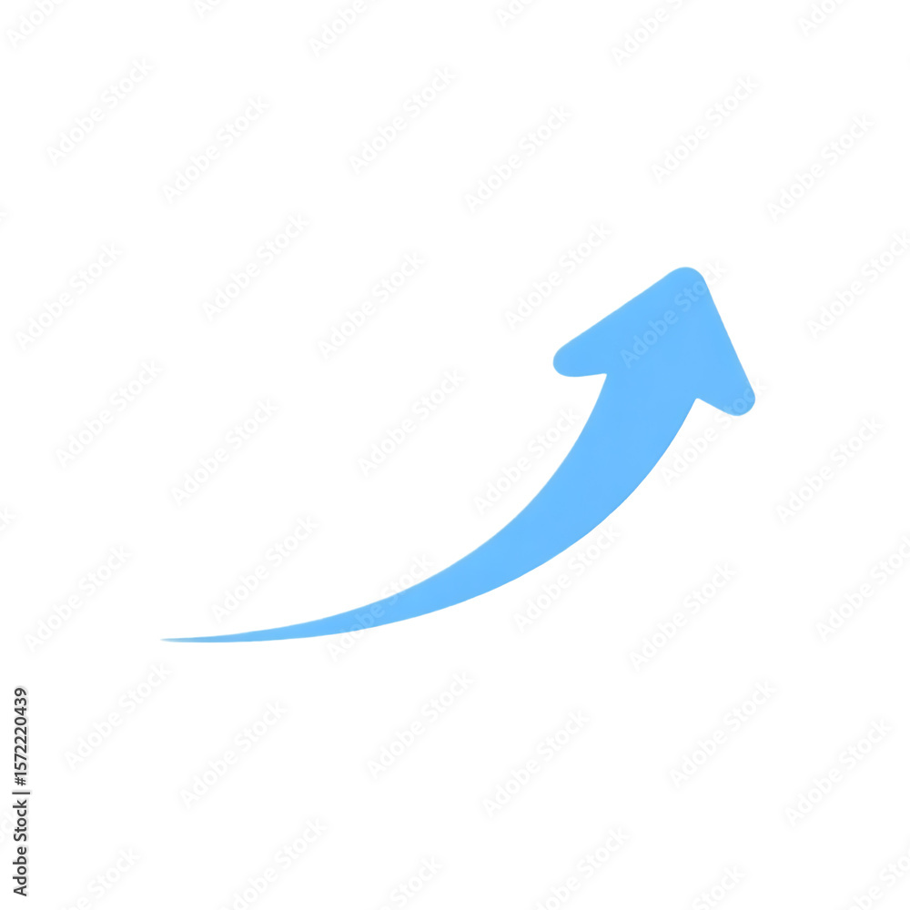 Poster light blue curved arrow pointing upward on transparent background