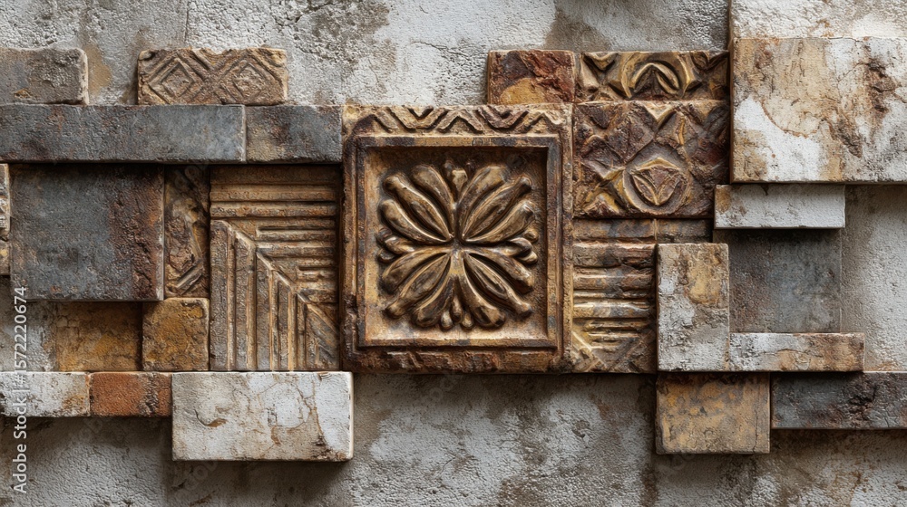 Poster decorative wall tiles feature a variety of intricate patterns and textures arranged artistically. th