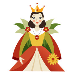 Royal queen with flower cape and crown vector