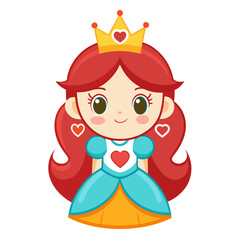 Red haired princess with golden crown and blue dress cartoon character