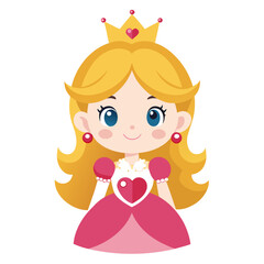 Blonde princess with golden crown and pink dress blonde hair heart