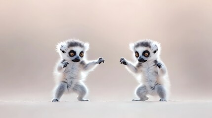 Fototapeta premium Cute Baby Lemurs Play Fighting Adorable Wildlife