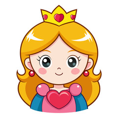 Adorable princess with golden hair and heart crown cartoon character