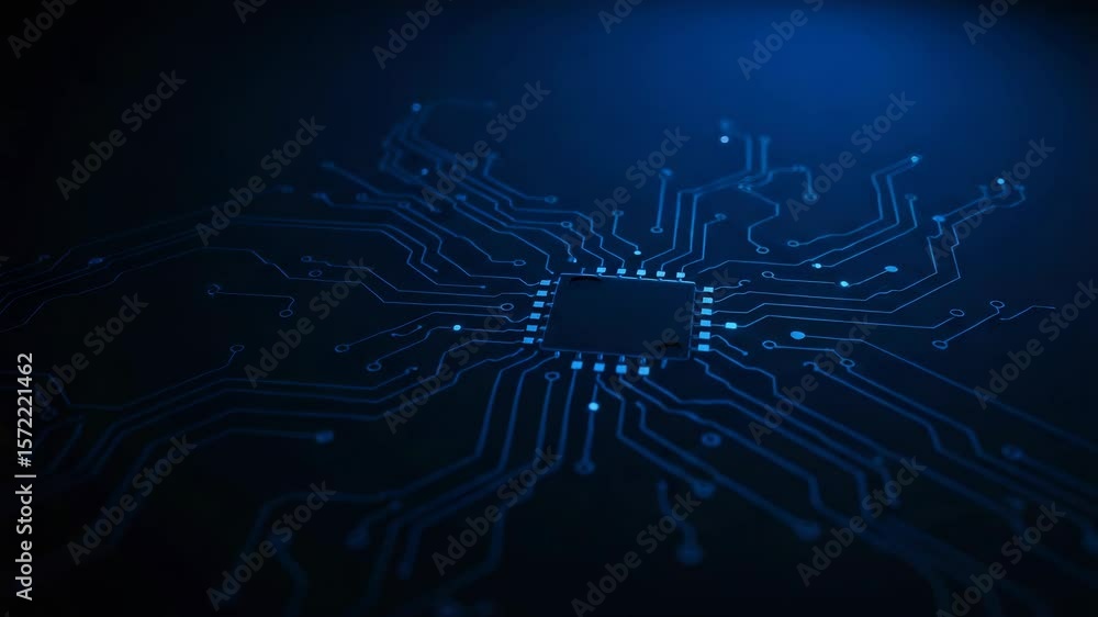 Aufkleber a closeup of a blue circuit board with intricate patterns and connections