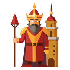 Royal guard standing with spear beside tower king medieval