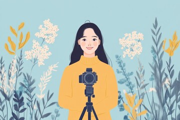 Influencer and content creator concept: Young woman recording video content for her channel, sharing tips and ideas, Generative AI