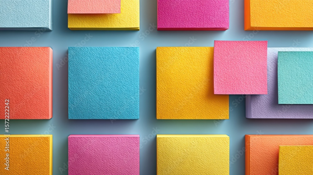 Poster multicolored sticky notes of different sizes fill the background, creating a vibrant composition. th