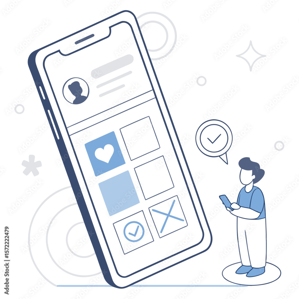 Aufkleber Person interacting with mobile application interface displaying social media elements