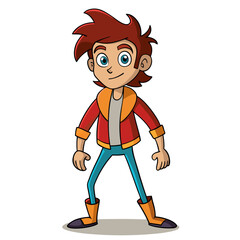 Young boy with spiky hair and red jacket cartoon character