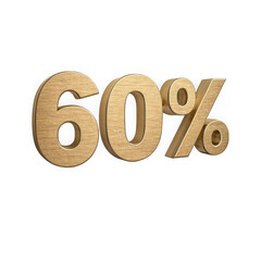 Golden 3d sixty percent number symbol isolated on transparent background