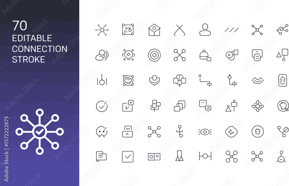 Poster editable connection icons stroke vector set of network outline symbols for ui design and development