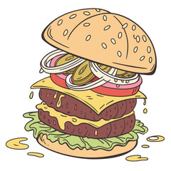 Double cheeseburger with lettuce tomato onion pickles and sesame bun double patty