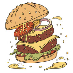 Delicious double patty burger with melted cheese and fresh lettuce cheeseburger