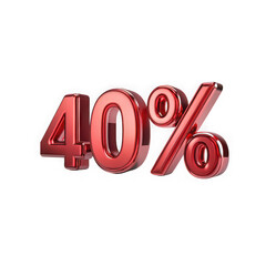 Shiny red metallic 3d forty percent discount symbol isolated on transparent background