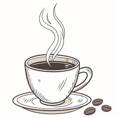 Steaming Coffee Cup with Beans saucer