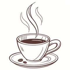 Steaming coffee cup with beans on saucer hot beverage coffee beans