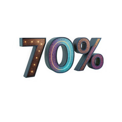 Stylish 3d seventy percent number with marquee lights isolated on transparent background