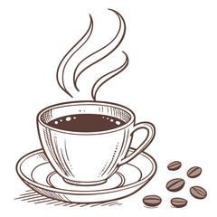 Steaming Coffee Cup with Beans saucer coffee beans