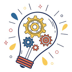 Fototapeta premium Lightbulb with gears and abstract shapes innovation ideas