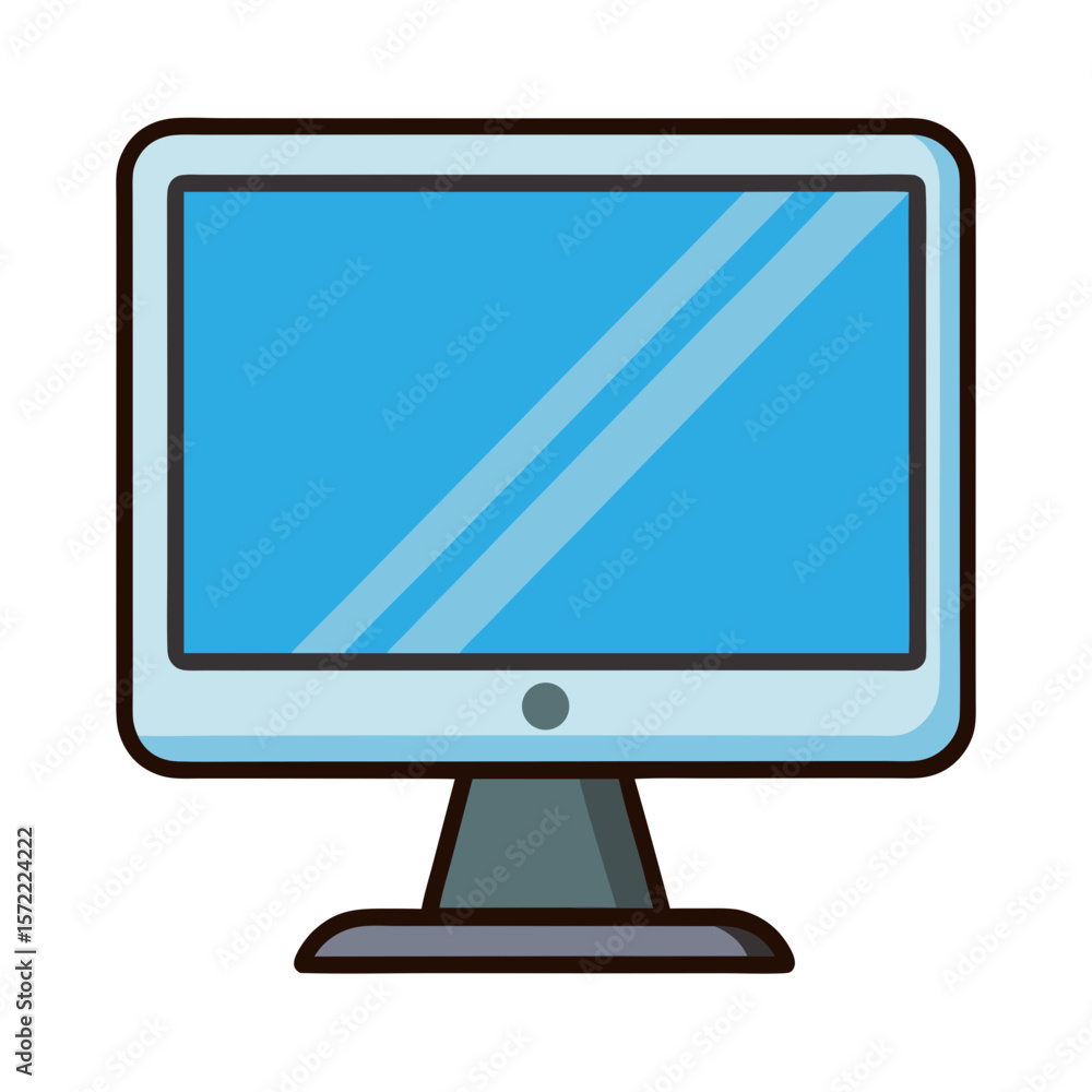 Poster flat screen computer monitor with blue display and stand technology electronic device