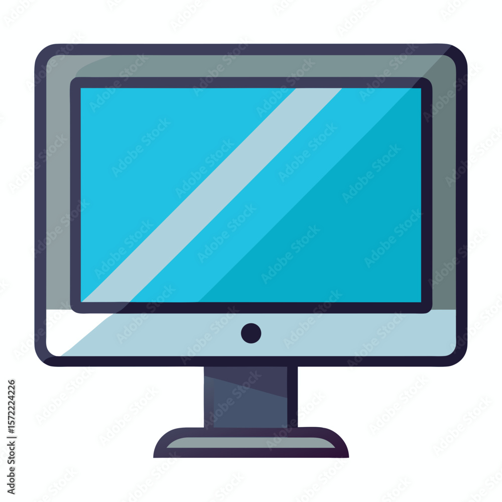 Poster flat screen computer monitor with blue screen and stand display technology